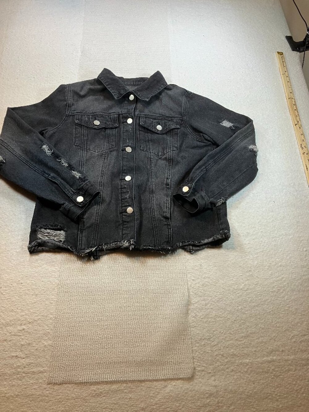 Distressed Black Denim Jacket Women M